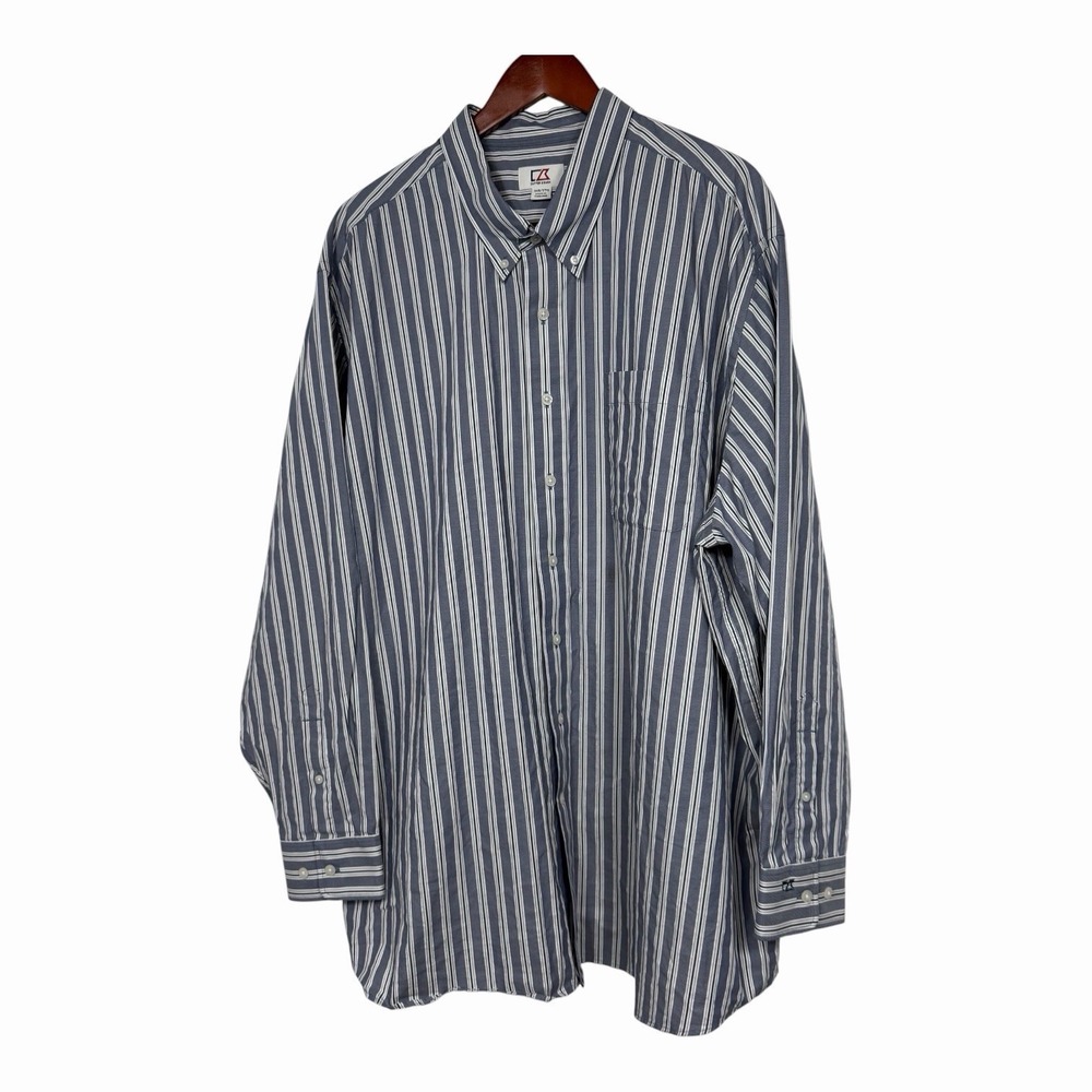 Cutter & Buck Mens‎ 3XB Blue White Striped Button Front Shirt Cotton Big